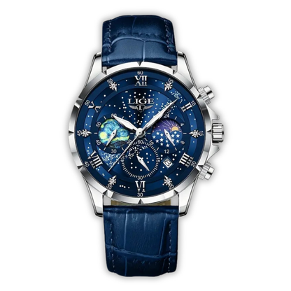 Herren Armbanduhr Mondphase Edelstahl Schwarz