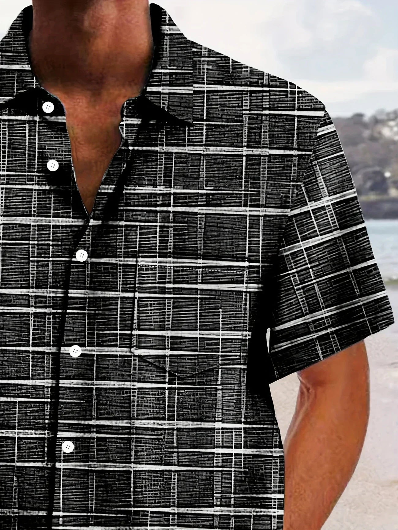 Herren Kurzarmhemd Kariert Büroshirt Modern