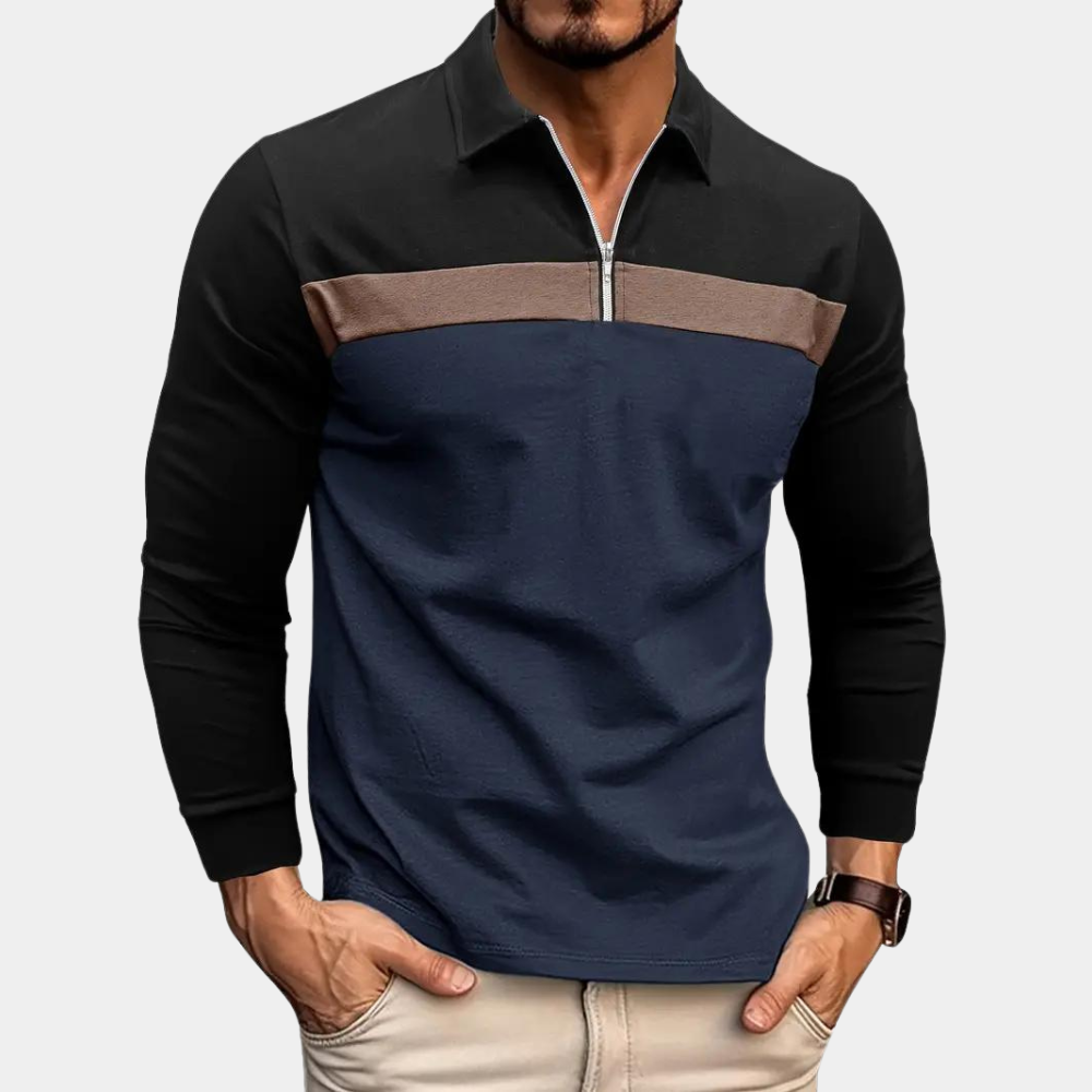 Herren Poloshirt Langarm Baumwolle Bequem