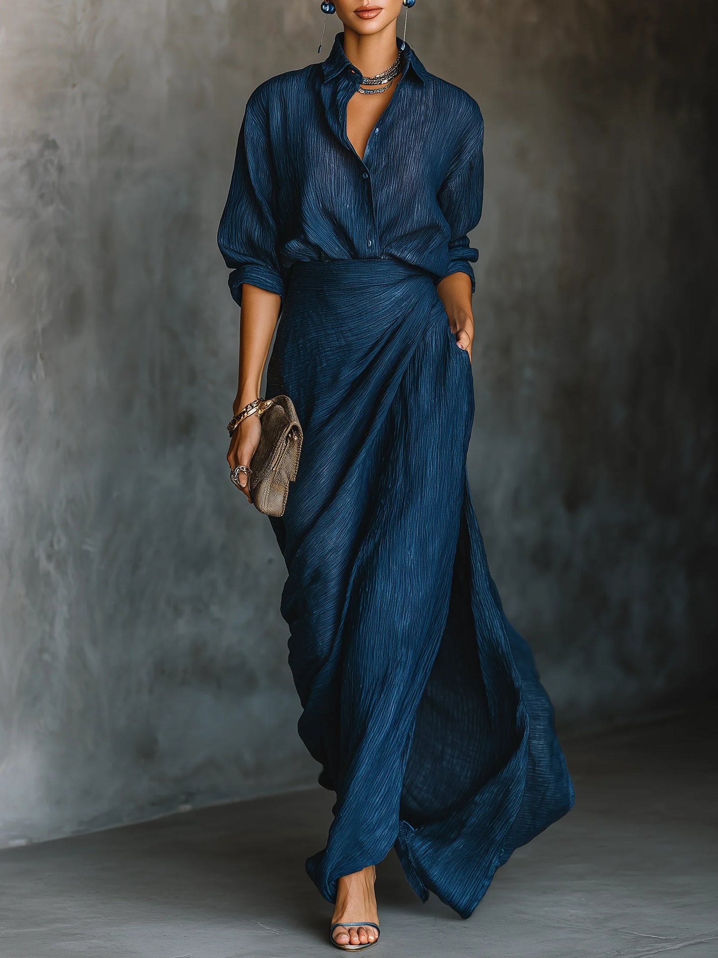 Damen Elegantes Kleid Set Lang Hemd und Rock - BerlinGlamour