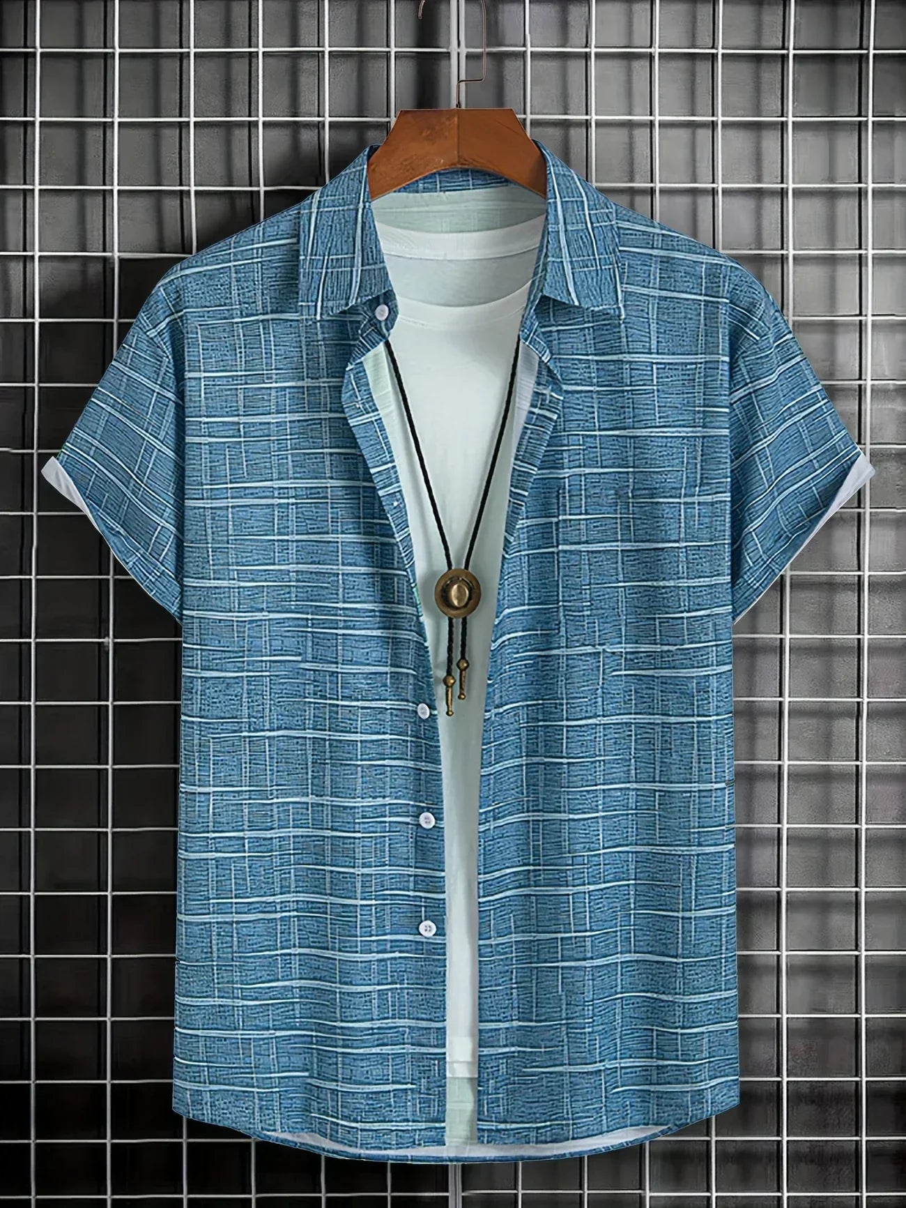 Herren Kurzarmhemd Kariert Büroshirt Modern