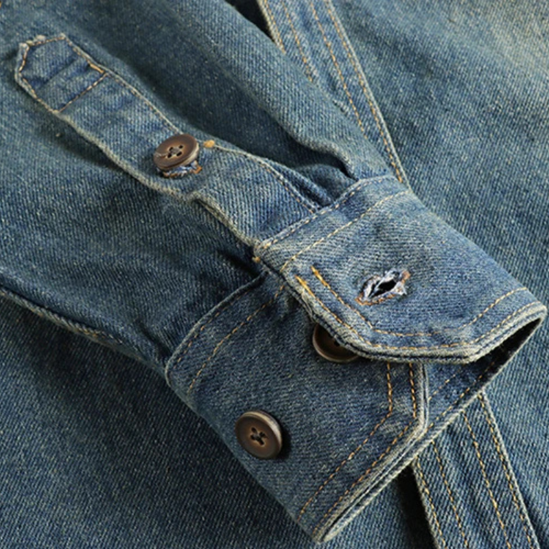 Herren Hemd Used Look Jeans Blau