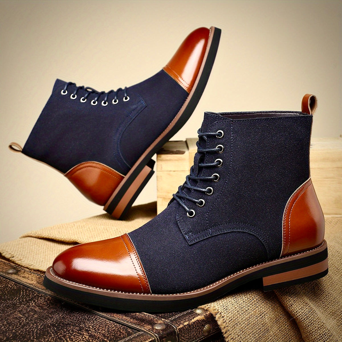 Herren Lederstiefel Oxford Elegantes Design Schwarz