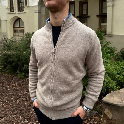 Herren Strickjacke Merino Wolle Reißverschluss Warm