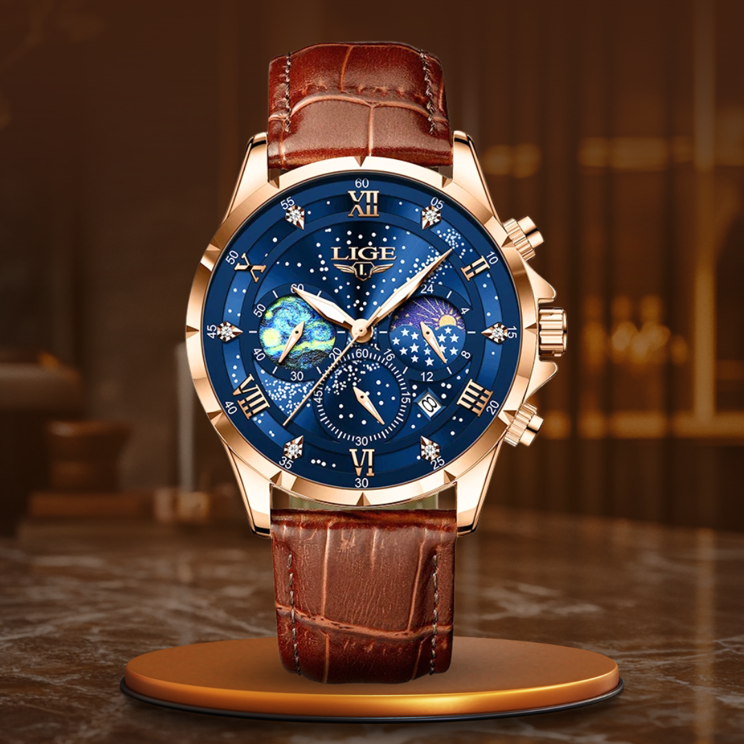 Herren Armbanduhr Mondphase Edelstahl Schwarz - BerlinGlamour