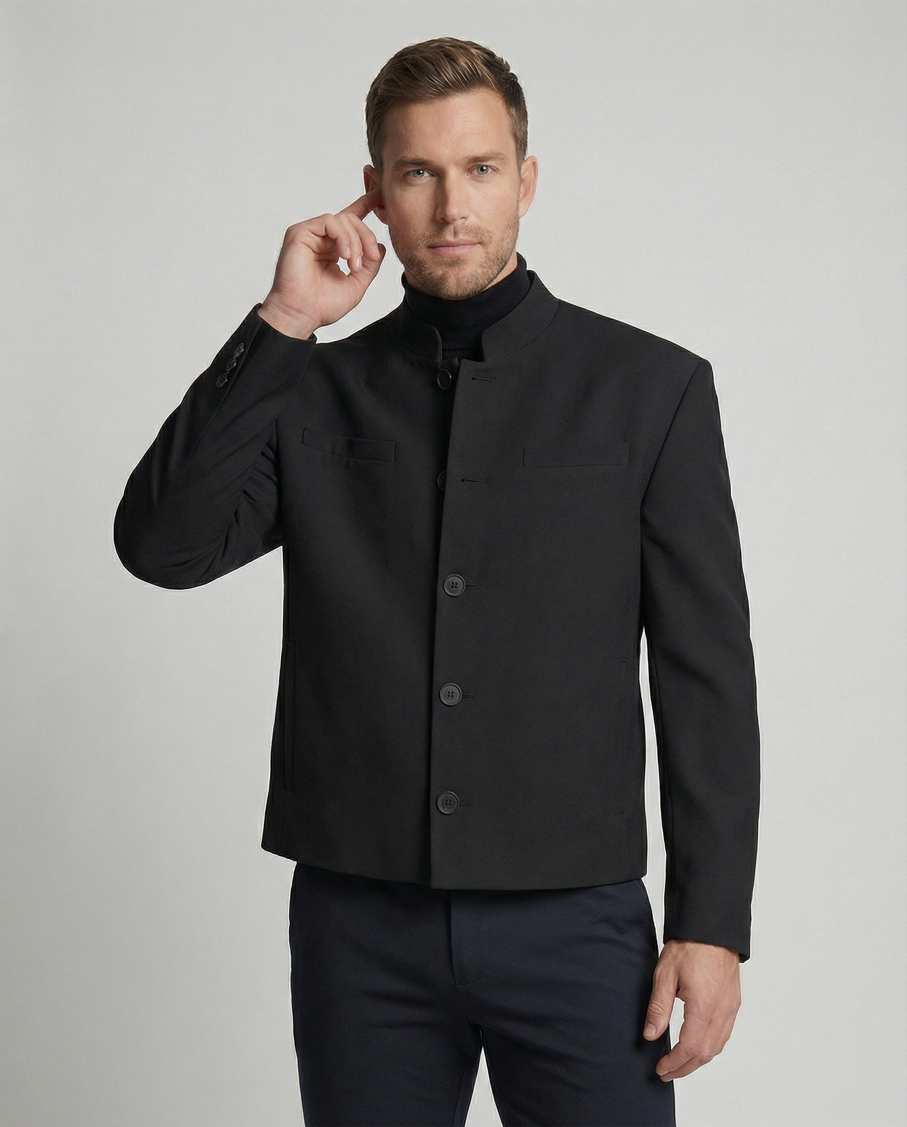 Herren Steppjacke Kurz Schwarz Wolle Modern - BerlinGlamour