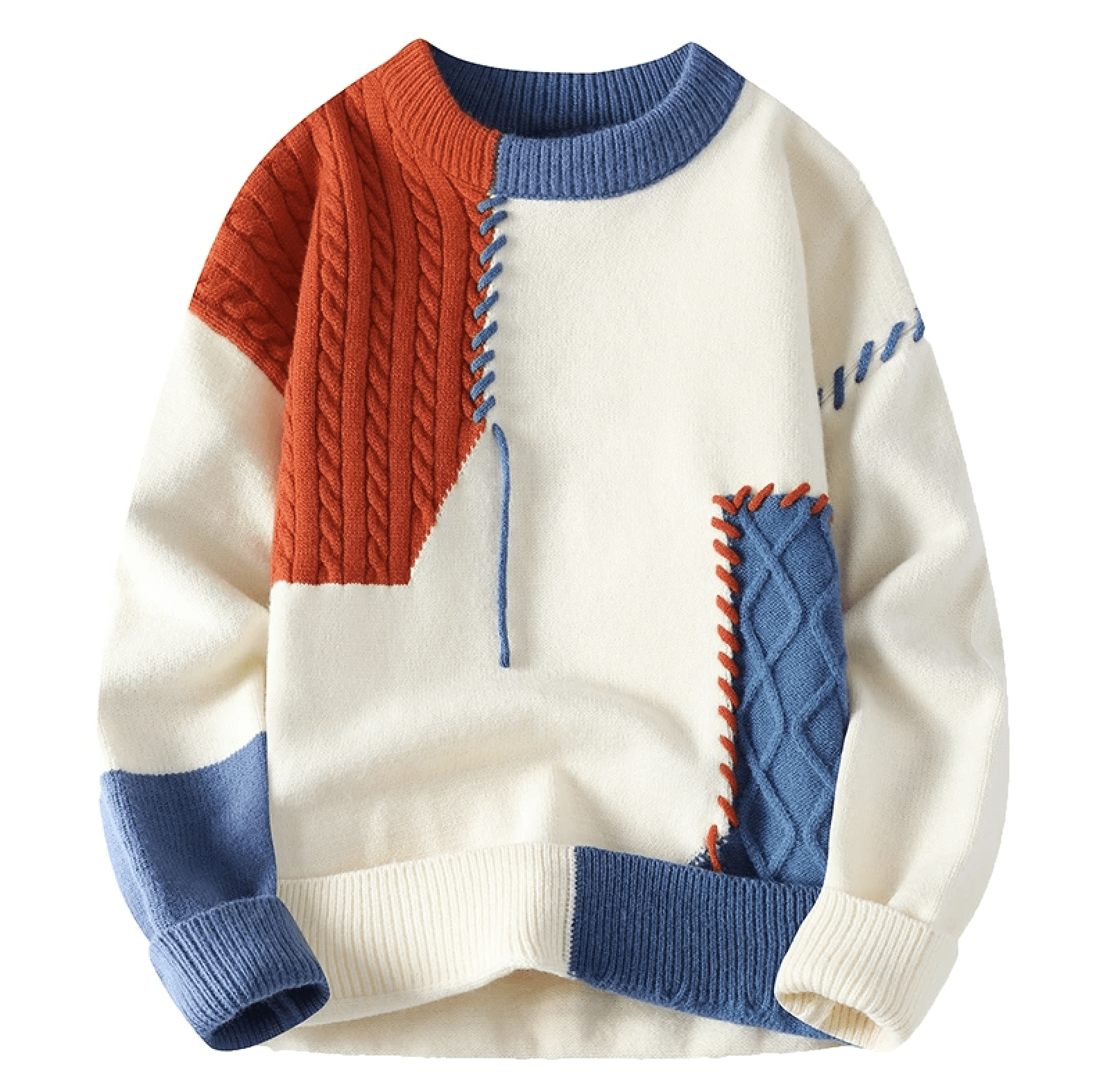 Herren Pullover Modern Patch-Design Trendy - BerlinGlamour