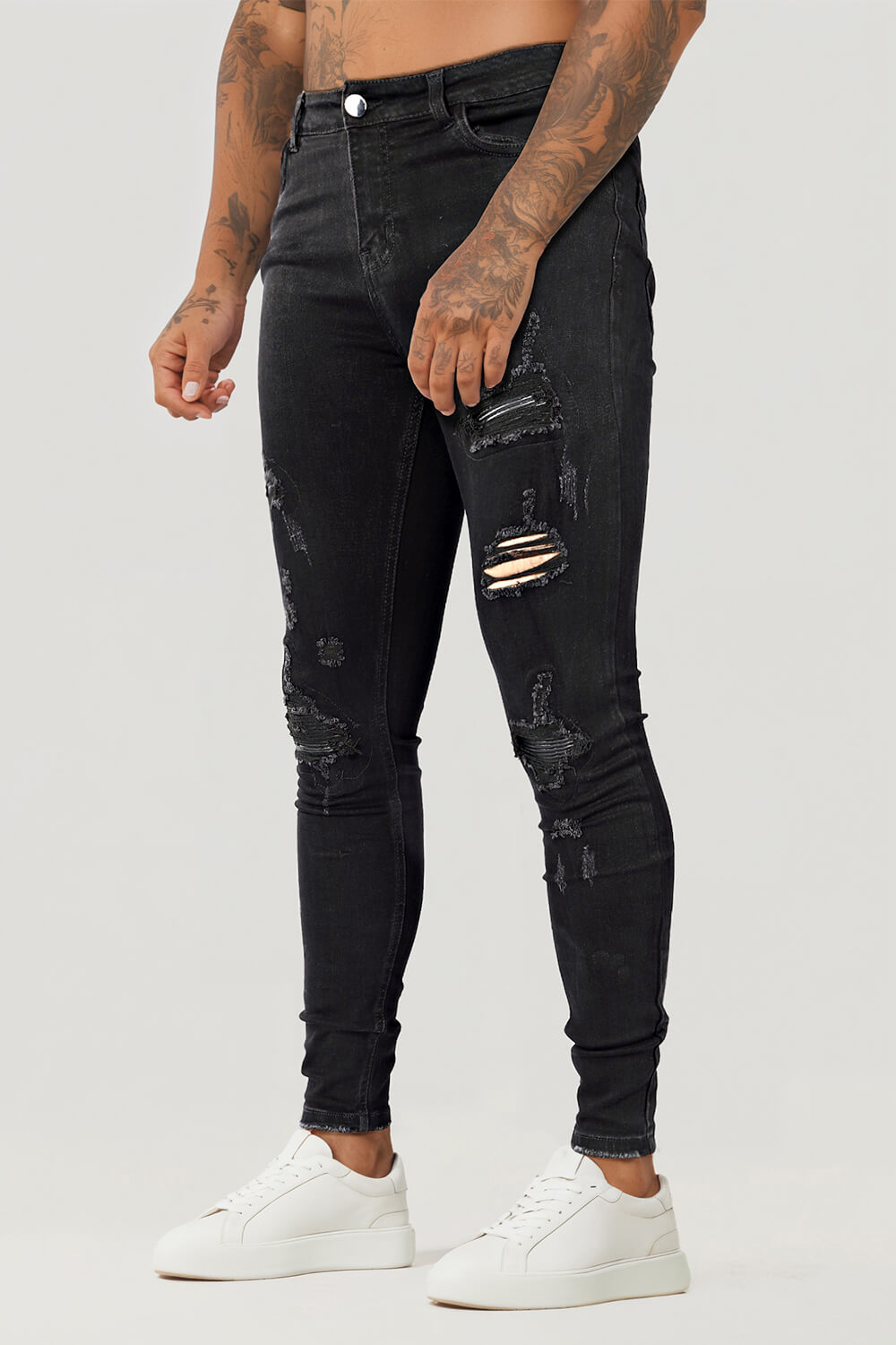 Rippen Jeans Herren Schwarz Skinny Destroyed