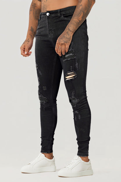 Rippen Jeans Herren Schwarz Skinny Destroyed