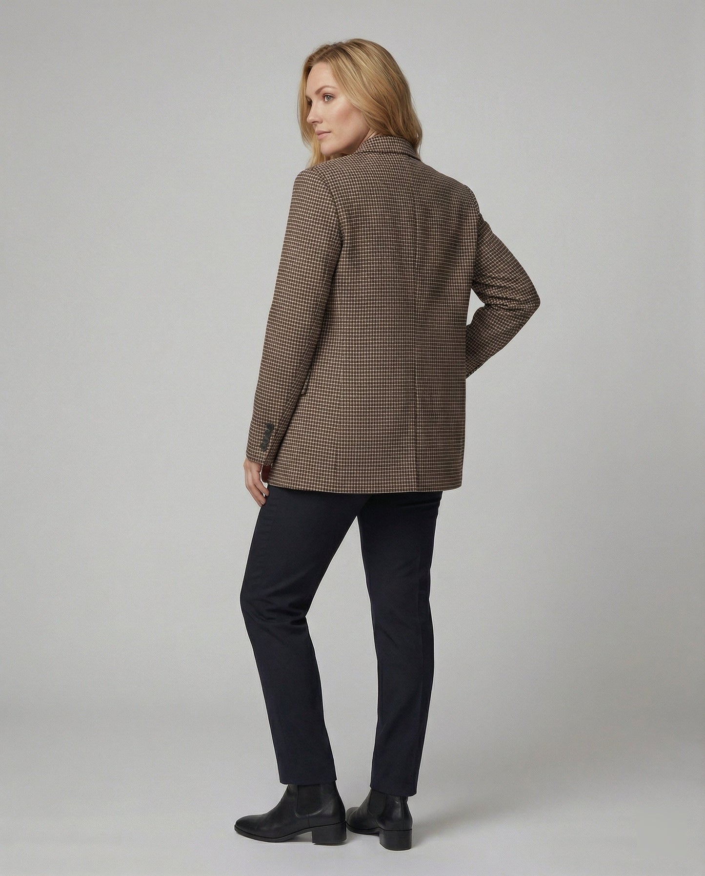 Damen Blazer Braun Kariert Locker Zweireihig