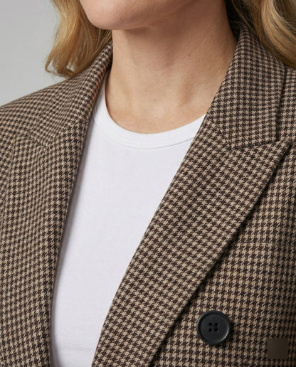 Damen Blazer Braun Kariert Locker Zweireihig