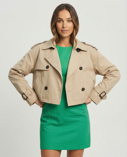 Damen Windbreaker Kurz Gelb Puff Effekt Reverskragen - BerlinGlamour