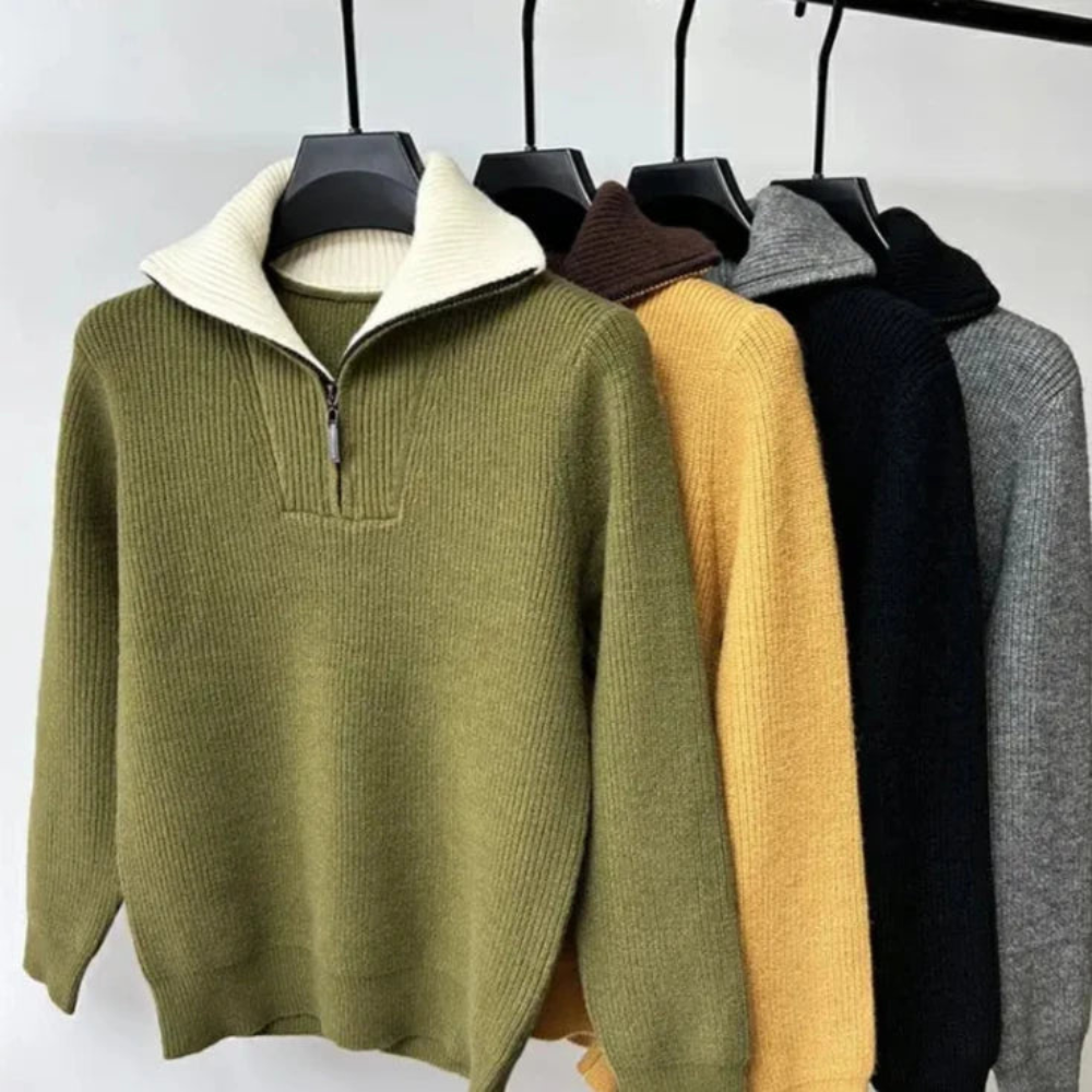 Herren Pullover Stehkragen Reißverschluss Sportlich Modern
