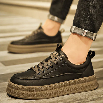 Leder Sneaker Herren Schwarz Sportlich