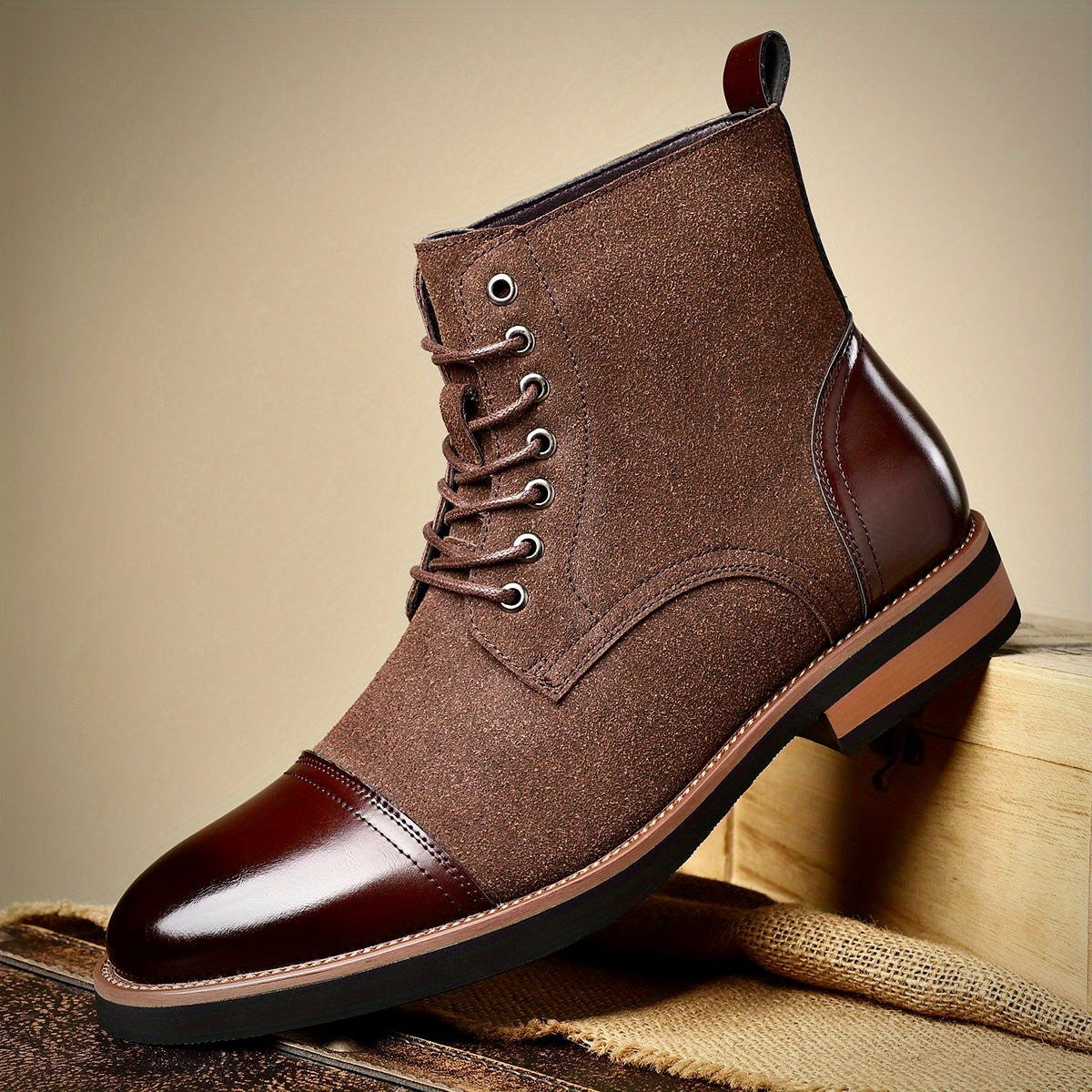 Herren Lederstiefel Oxford Elegantes Design Schwarz