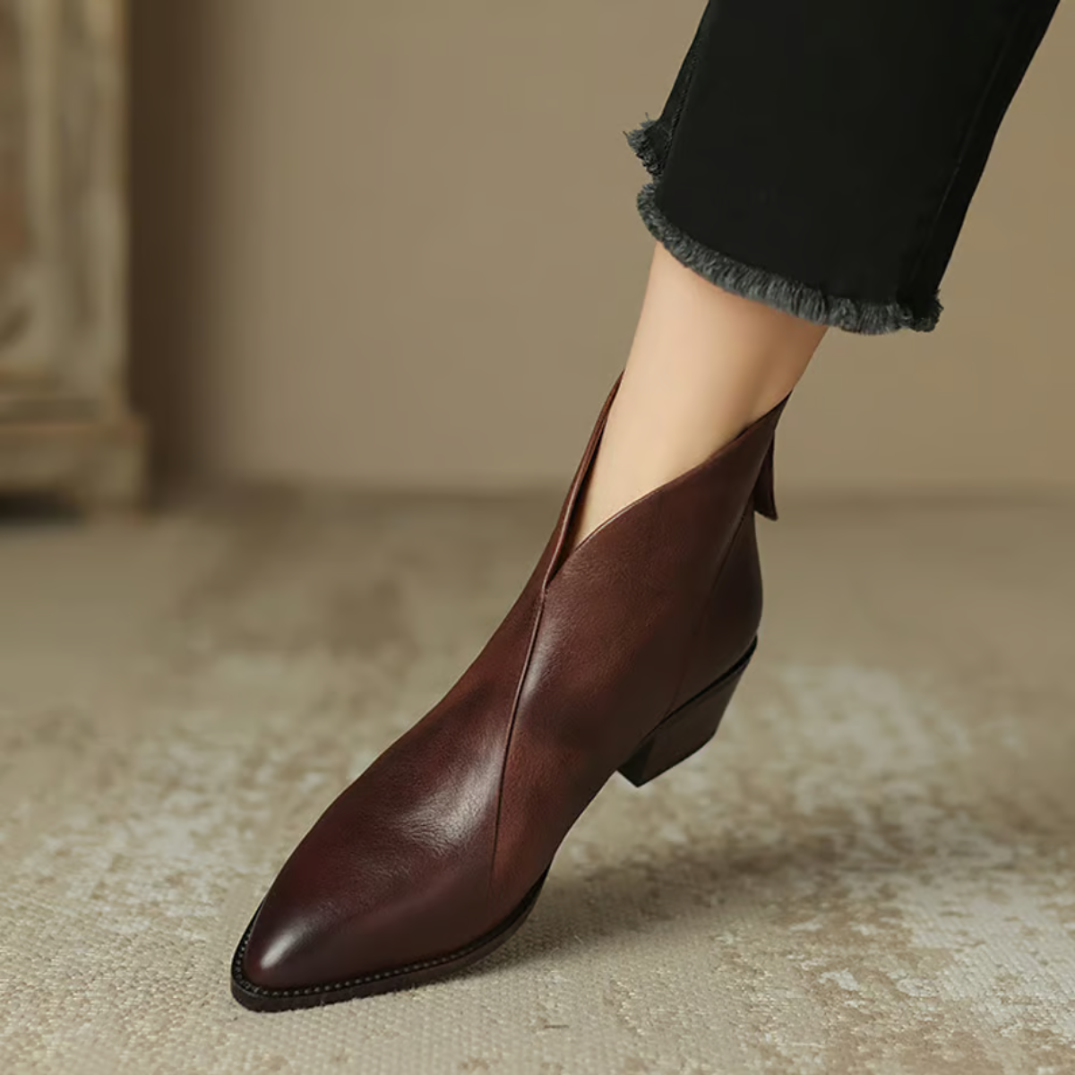 Damen Stiefelette Leder Elegant Blockabsatz Schuhe