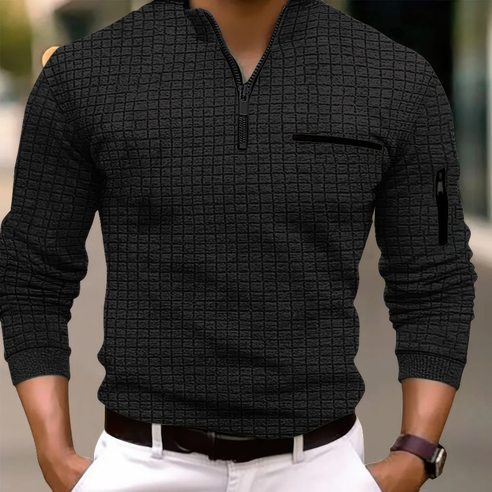Herren Poloshirt Langarm Baumwolle Casual Bequem