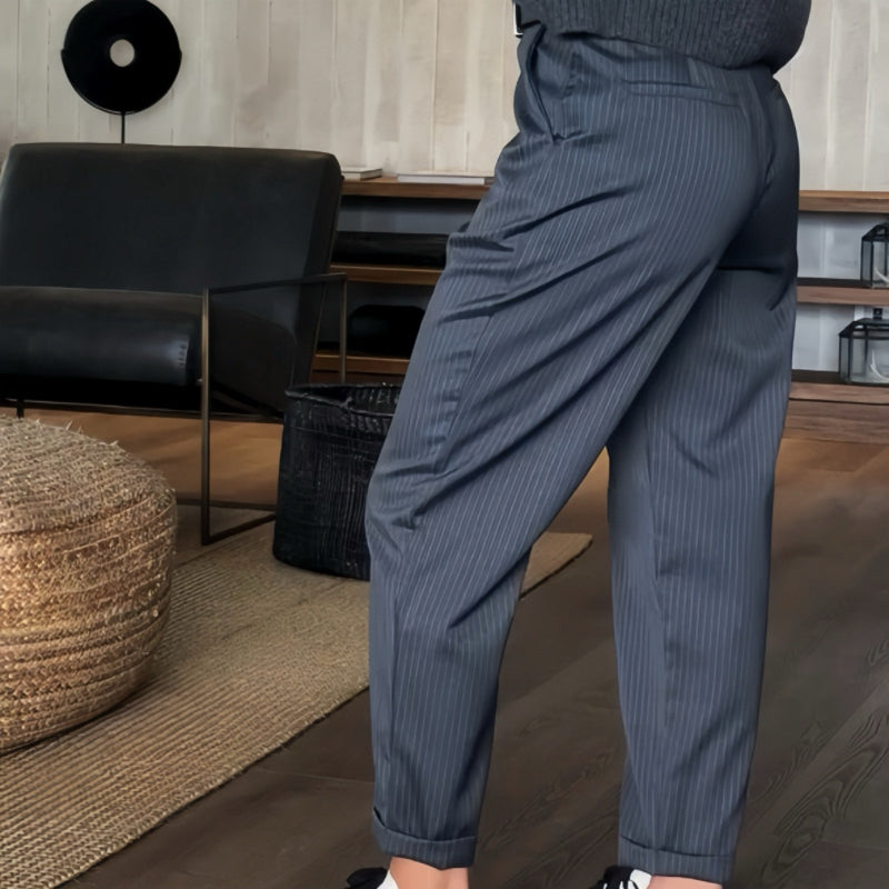 Damen Anzughose Hochtailliert Büroanzug Hose Schwarz