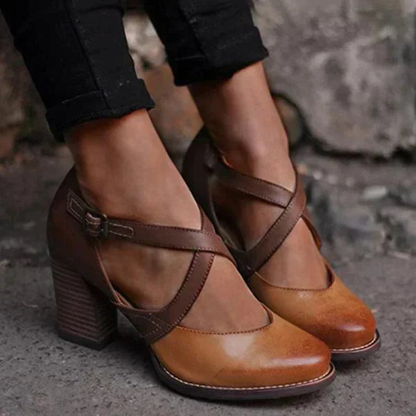 Leder High Heels Hellbraun Damen Schuhe Sommer