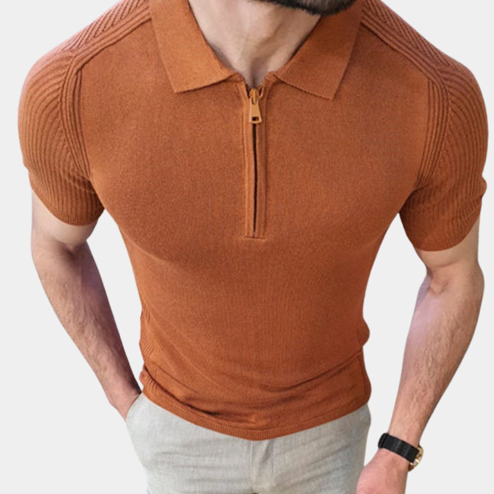 Herren Poloshirt Baumwolle Reißverschluss Casual Elegant