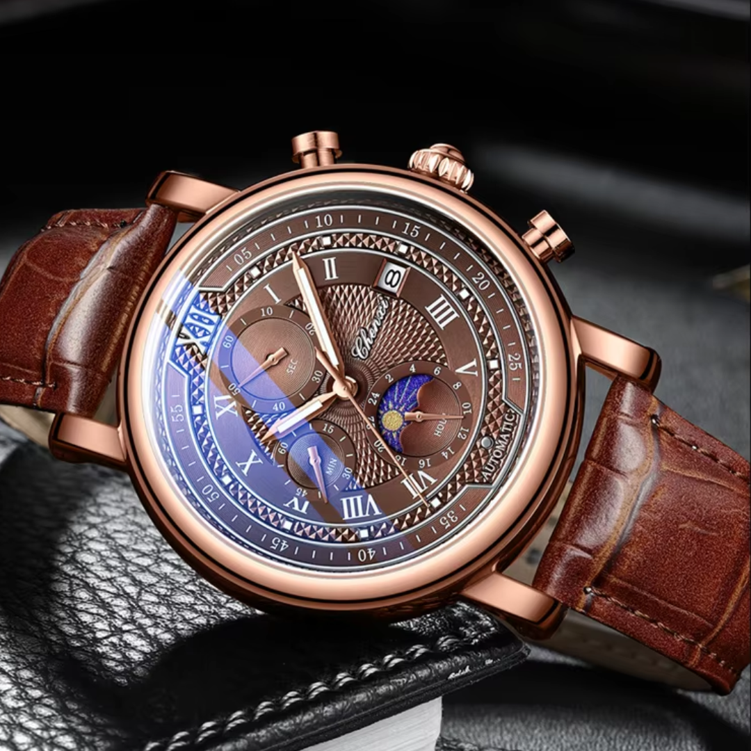 Herrenuhr Lederarmband Elegante Quarzuhr Schwarz