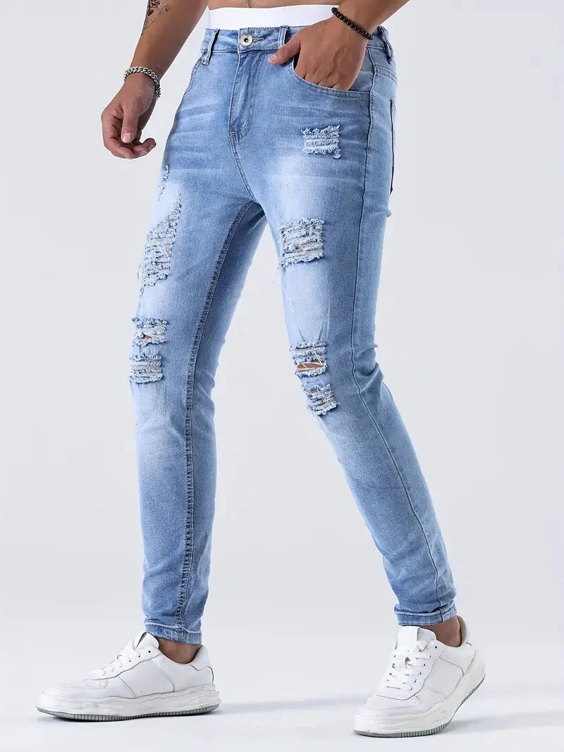 Männer Slim Fit Jeans Rissig Trendy - BerlinGlamour