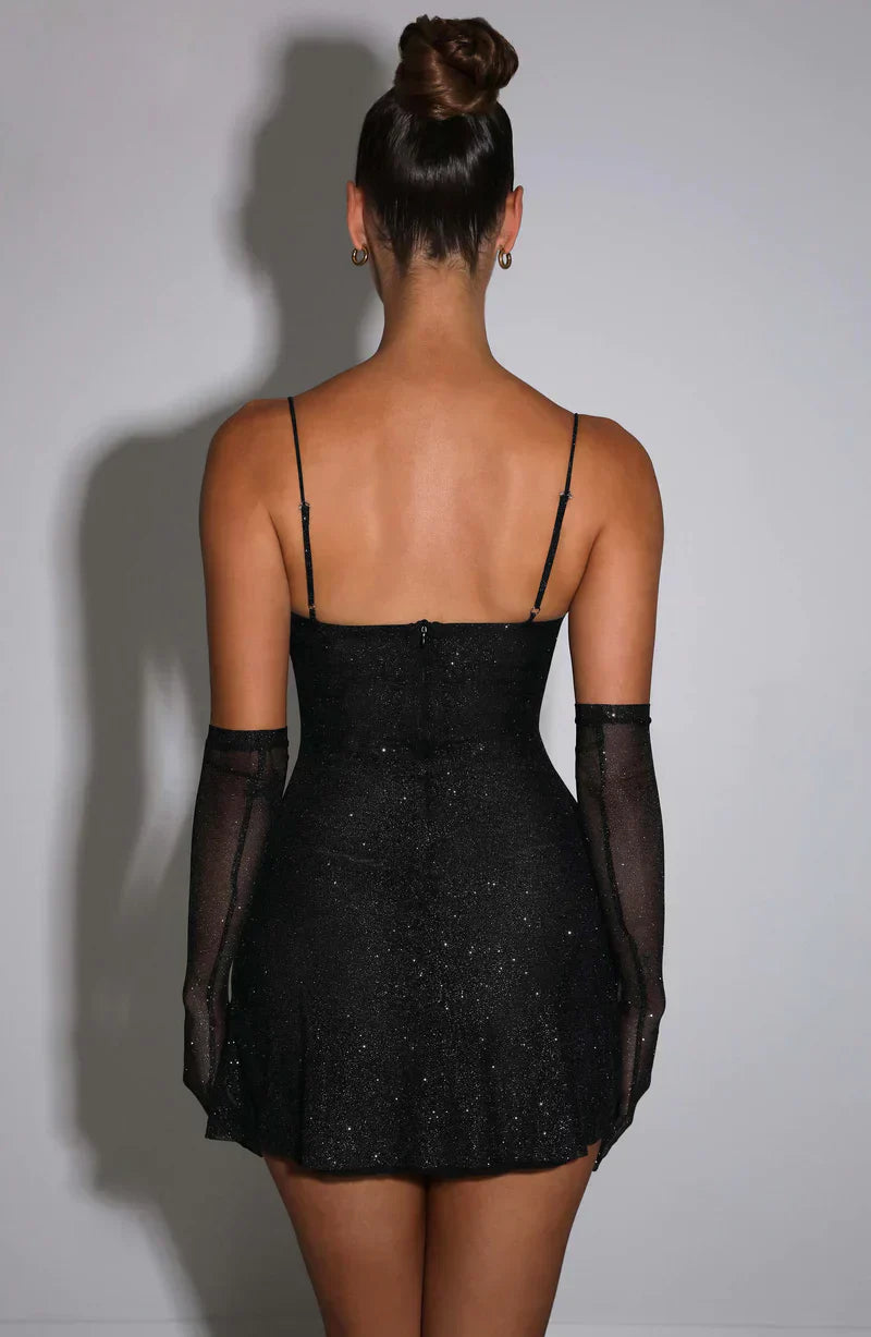 Kleid mit Handschuhen Glitzernd Party Mini