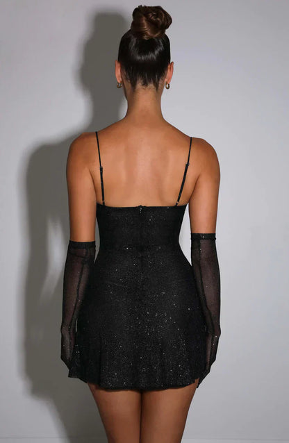 Kleid mit Handschuhen Glitzernd Party Mini