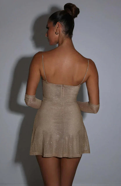Kleid mit Handschuhen Glitzernd Party Mini