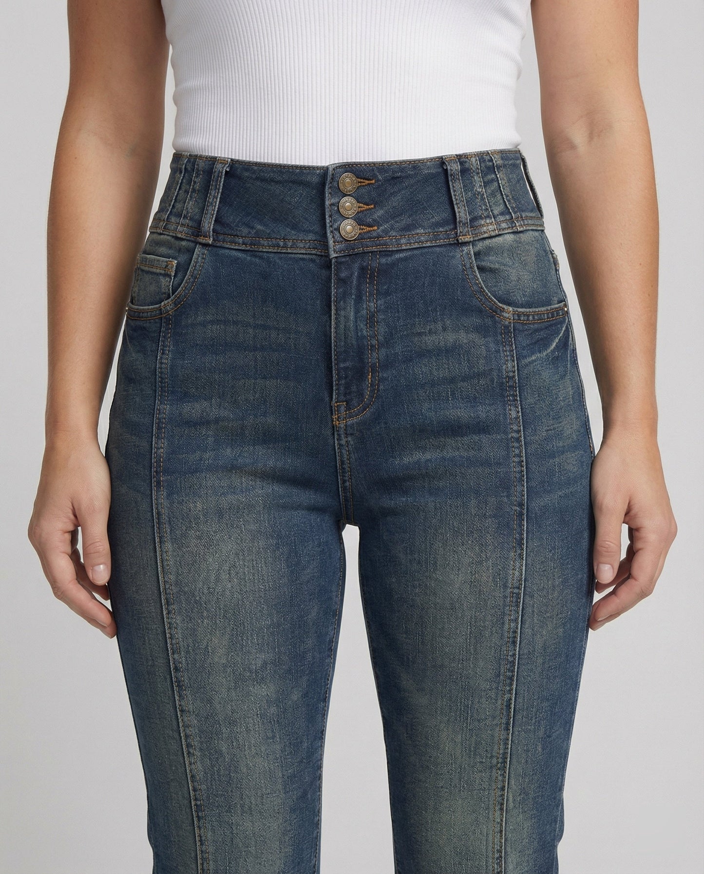 Blaue High-Waist Jeans Damen Slim Fit