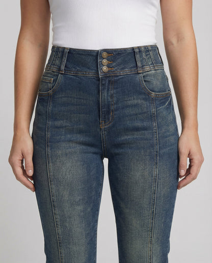 Blaue High-Waist Jeans Damen Slim Fit