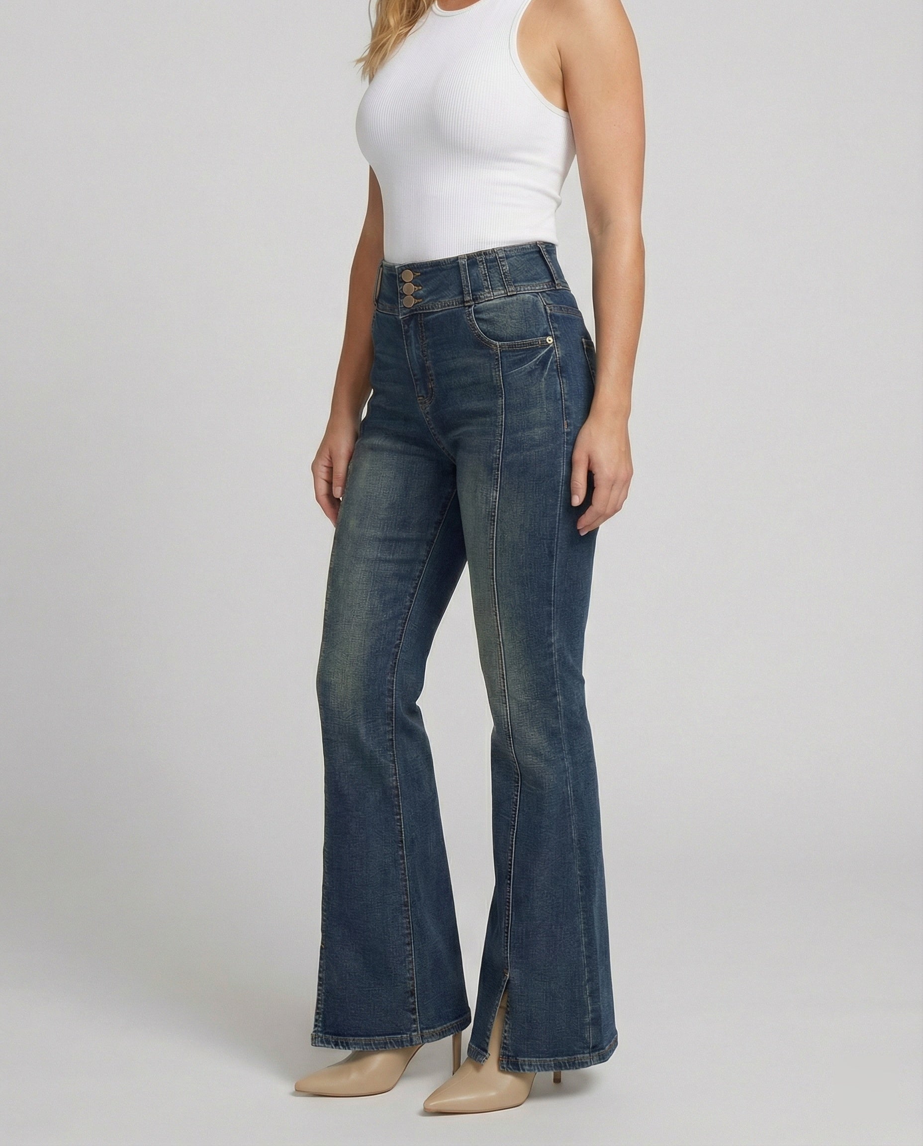 Blaue High-Waist Jeans Damen Slim Fit - BerlinGlamour