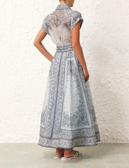 Paisley Bluse Maxi Rock Set Elegant Damen