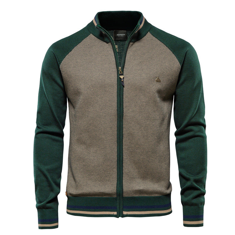 Zip-Up Cardigan – Herren-Strickjacke mit durchgehendem Reißverschluss und feiner Strickstruktur-Armeegrün-M-Chaps Herrenmode
