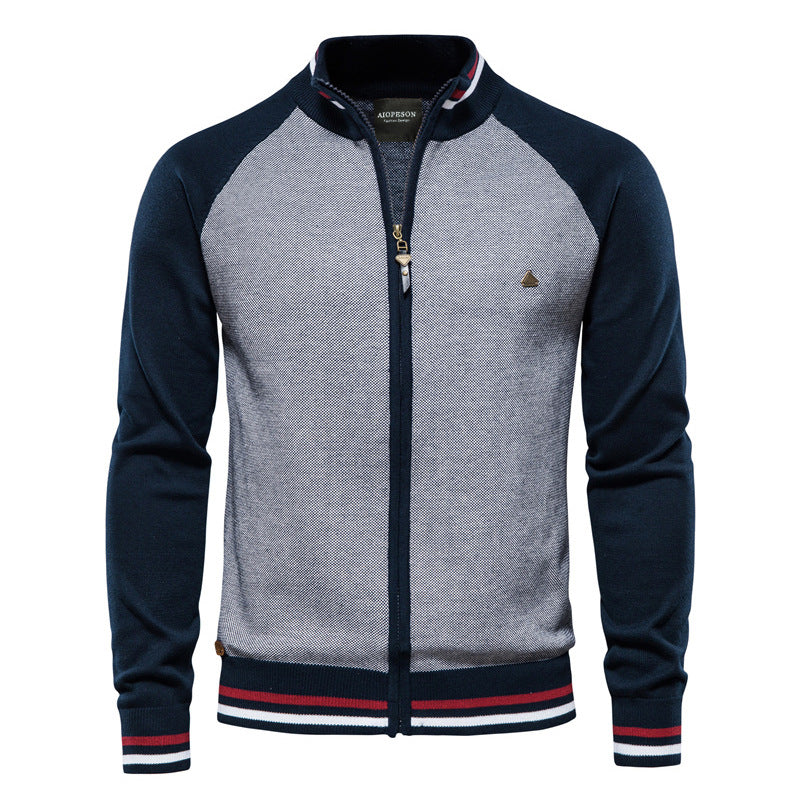 Zip-Up Cardigan – Herren-Strickjacke mit durchgehendem Reißverschluss und feiner Strickstruktur-Marineblau-M-Chaps Herrenmode