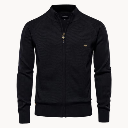 Zip-Up Cardigan – Herren-Strickjacke mit durchgehendem Reißverschluss und feiner Strickstruktur-Schwarz-M-Chaps Herrenmode