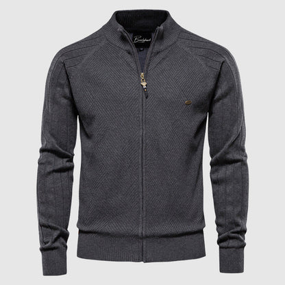 Zip-Up Cardigan – Strickjacke mit durchgehendem Reißverschluss für Männer-Grau-M-Chaps Herrenmode