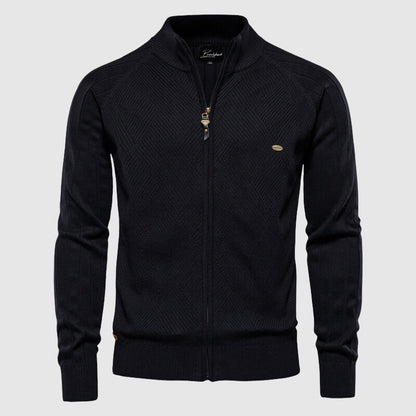 Zip-Up Cardigan – Strickjacke mit durchgehendem Reißverschluss für Männer-Schwarz-M-Chaps Herrenmode