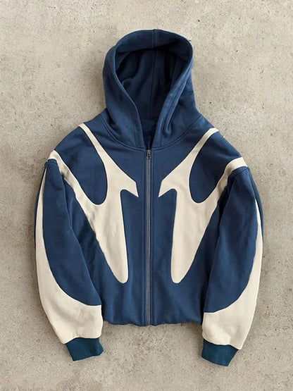 Zip-Up Hoodie - Lässiger zweifarbiger Kapuzenpulli für Männer mit durchgehendem Reißverschluss-Blau-M-Chaps Herrenmode