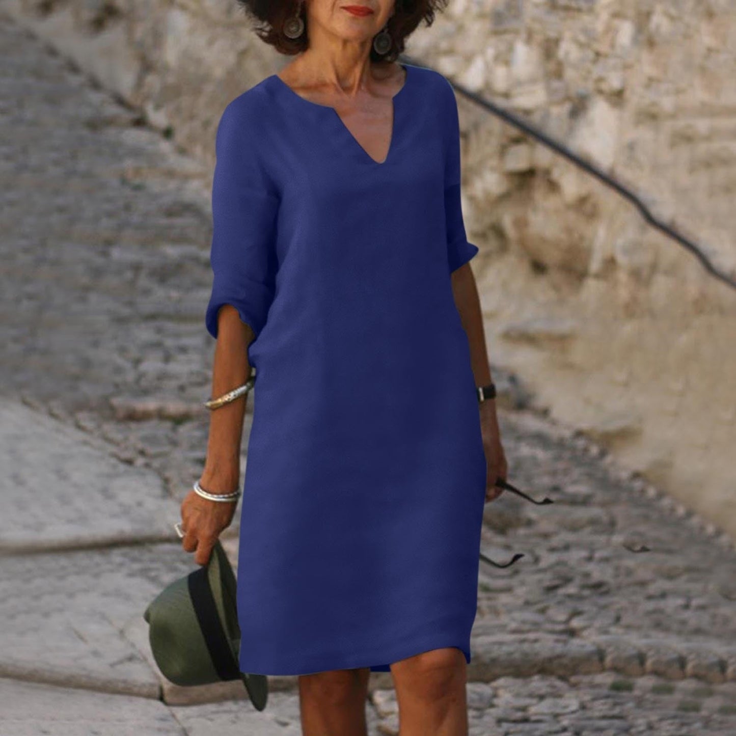 Sommerkleid Leinen Kurz locker Ärmel Damenkleid