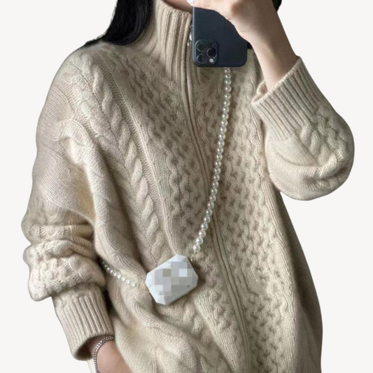 Zopfmuster-Pullover mit Reißverschluss für Damen | Loravelle 0