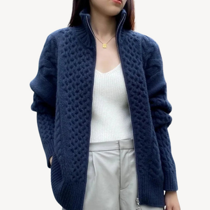 Zopfmuster-Pullover mit Reißverschluss für Damen | Loravelle 2