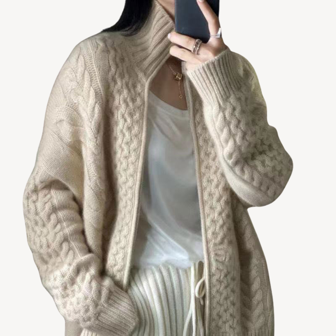 Zopfmuster-Pullover mit Reißverschluss für Damen | Loravelle 3