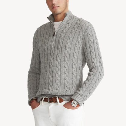 Zopfmuster-Pullover mit halbem Reißverschluss für Herren | Loravelle 1