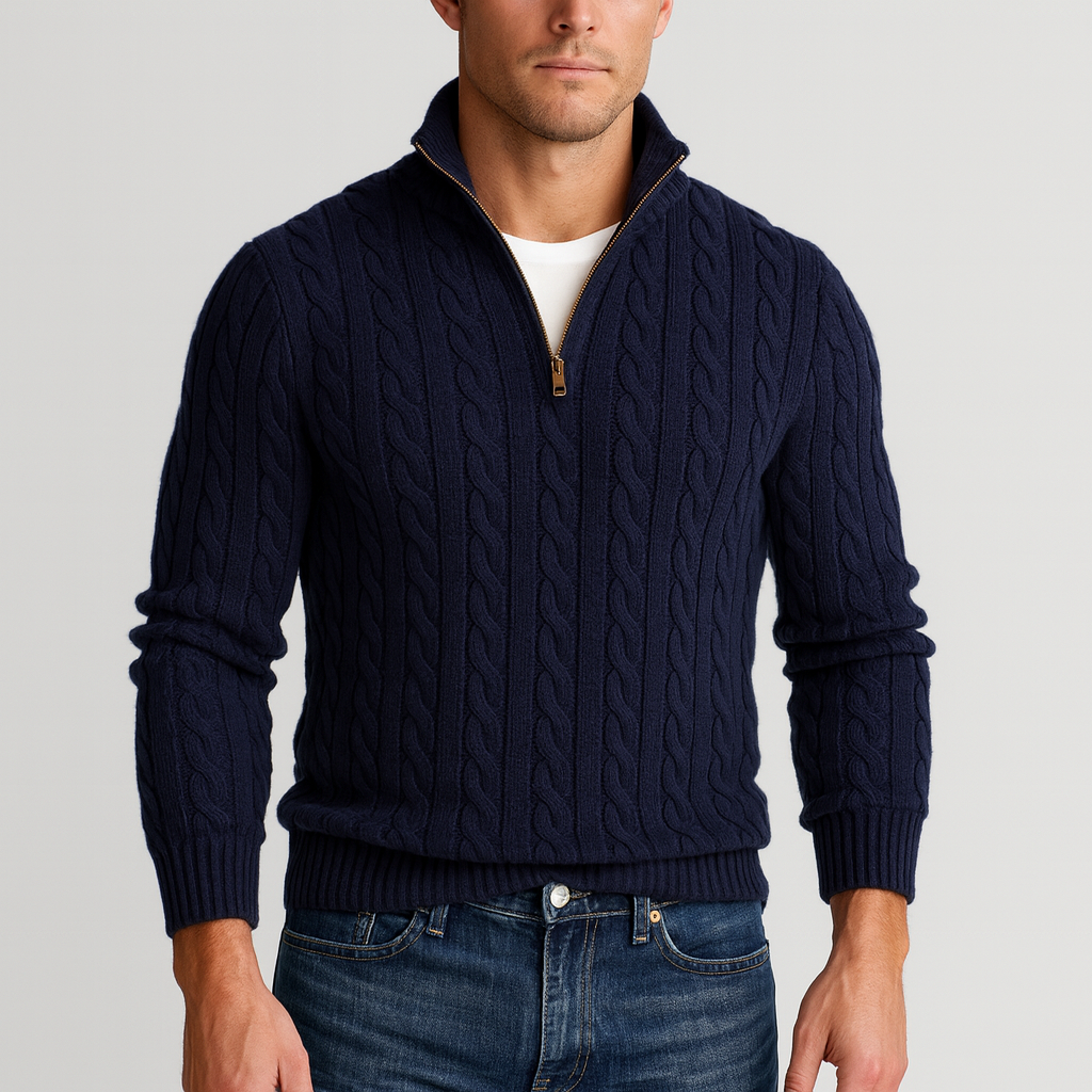 Zopfmusterpullover – Halb-Reißverschluss – Pullover – Viertel-Reißverschluss-Pullover – Herrenpullover-Chaps Herrenmode
