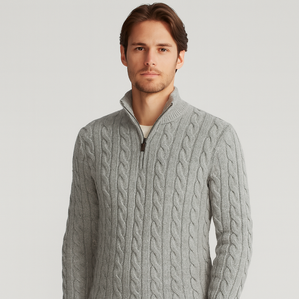 Herren Pullover Zopfmuster Viertel Reißverschluss - BerlinGlamour