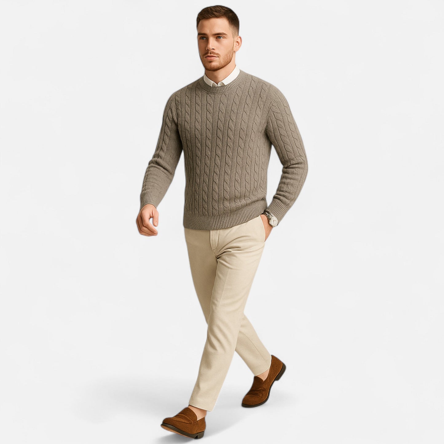 Zopfmusterpullover – Klassisch – Langarm – Strickpullover – Herrenpullover-Chaps Herrenmode
