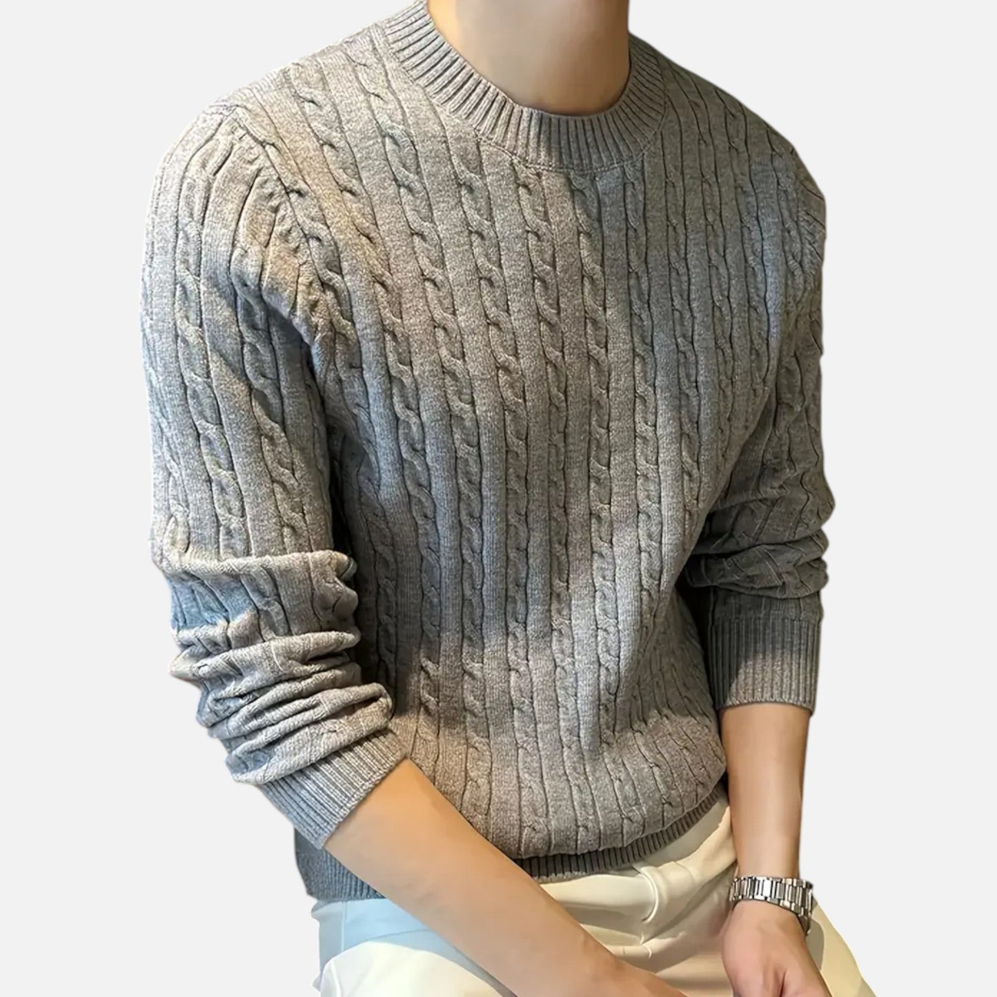 Zopfmusterpullover – Klassisch – Langarm – Strickpullover – Herrenpullover-Chaps Herrenmode