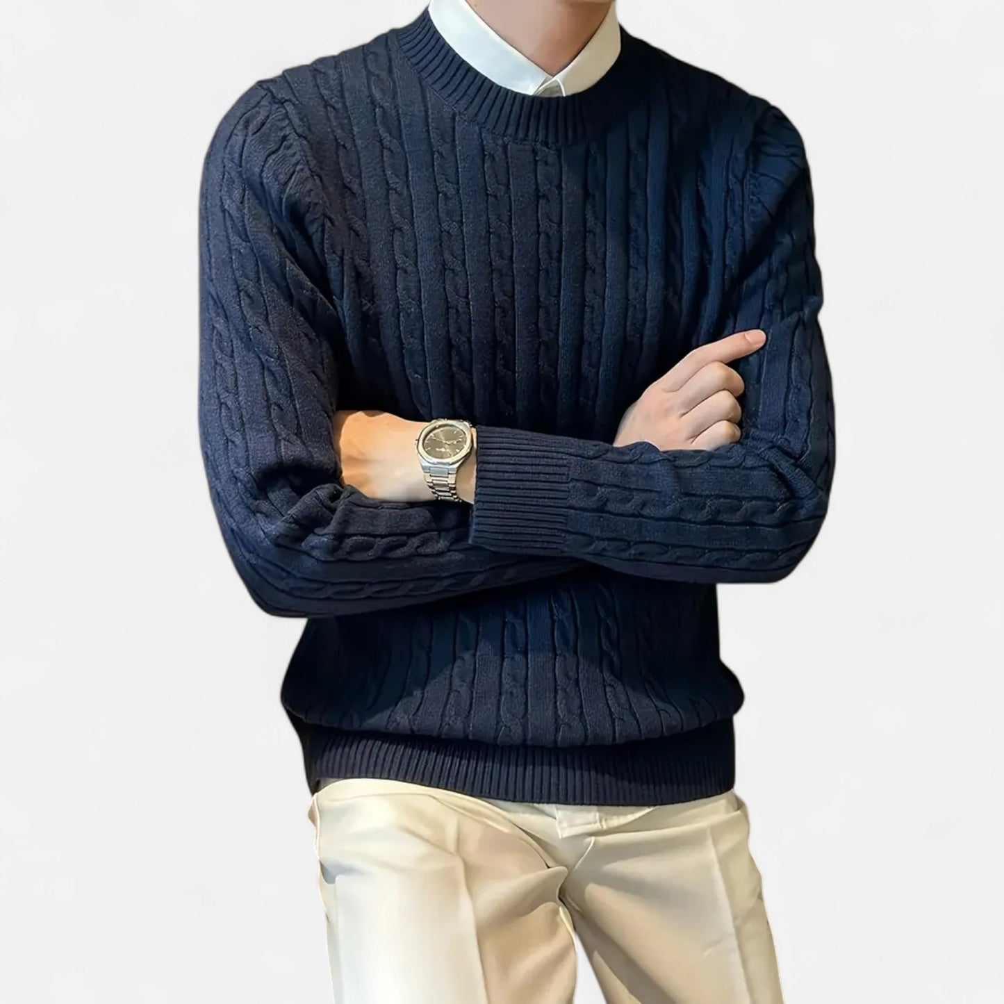 Herren Strickpullover Langarm Klassisch Zopfmuster - BerlinGlamour