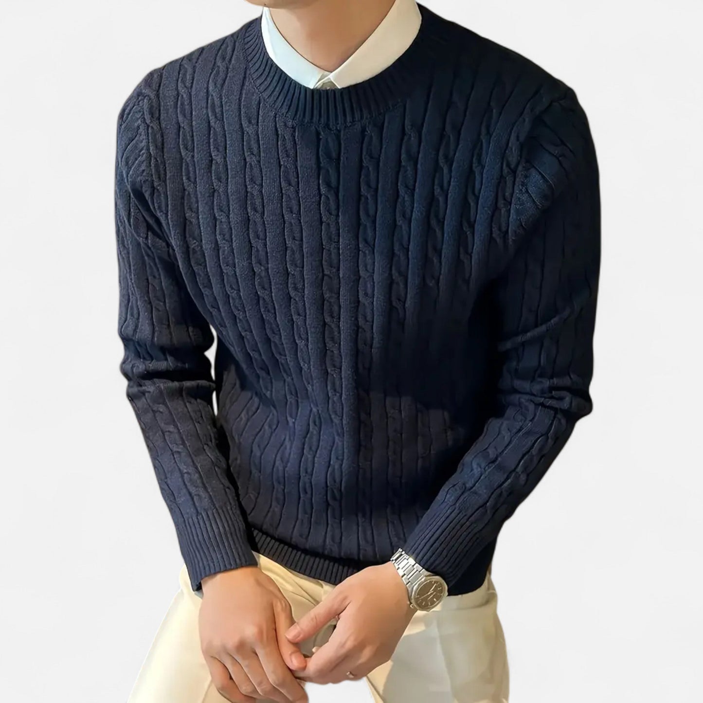 Zopfmusterpullover – Klassisch – Langarm – Strickpullover – Herrenpullover-Marineblau-S-Chaps Herrenmode